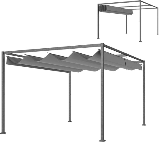 Pergola – Tuinpaviljoen – Overkapping – Terrasoverkapping – Vrijstaand – Schuifdak – Staal Met Poedercoating – Water- En UV-Bestendig Polyesterdak – 400x300x222 cm