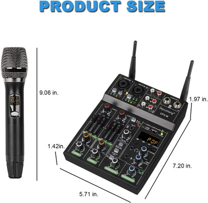 Audiomixer – Mixer – Mengpaneel – DJ Mixer – Geluidsmixer – 4-Kanaals Bluetooth – Draadloze Microfoonondersteuning – USB-Geluidskaart Met +48V Fantoomvoeding