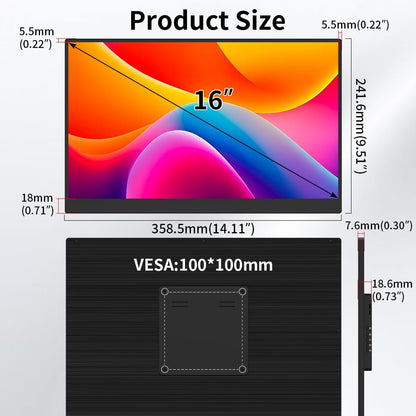 14 inch 4K touch screen, 3840 x 2160, 10-point capacitive touch screen, HDMI/USB C/Mini DP interface, integrated speakers, VESA, commercial display (3840 x 2400, 16 inches) OLED - QUORE