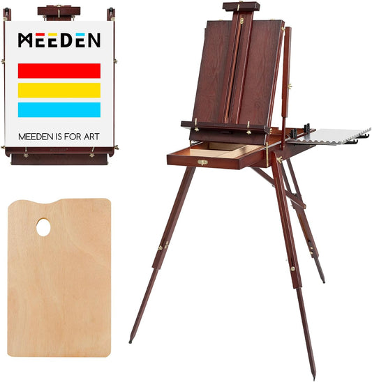 Sketchbox-Ezel Walnoot – Schildersezel, Tekenezel, Tafel-Ezel, Driepoot-Ezel – Massief Beukenhout – Dubbele Lades En Antislip Voetjes