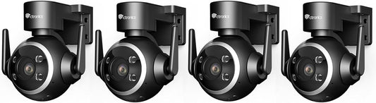 Ctronics 2K bewakingscamera voor buiten, wifi, set van 4, auto-tracking, kleur-nachtzicht 30 m, 8 presetposities, spotlight & sirene, app & pc externe toegang, FTP/NAS/cloud, wand-/plafondmontage