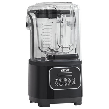 VEVOR Professional Blender with Protection Combined with 2L Glass Jug, Stainless Steel, 9 Speed and 5 Functions, for Smoothies, Black, 280 x 240 x 505 mm