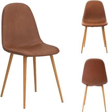 CangLong Set van 4 eetkamerstoelen, retro gestoffeerde keukenstoelen voor keuken, eetkamer, kunstleer loungestoelen met metalen poten, bruin