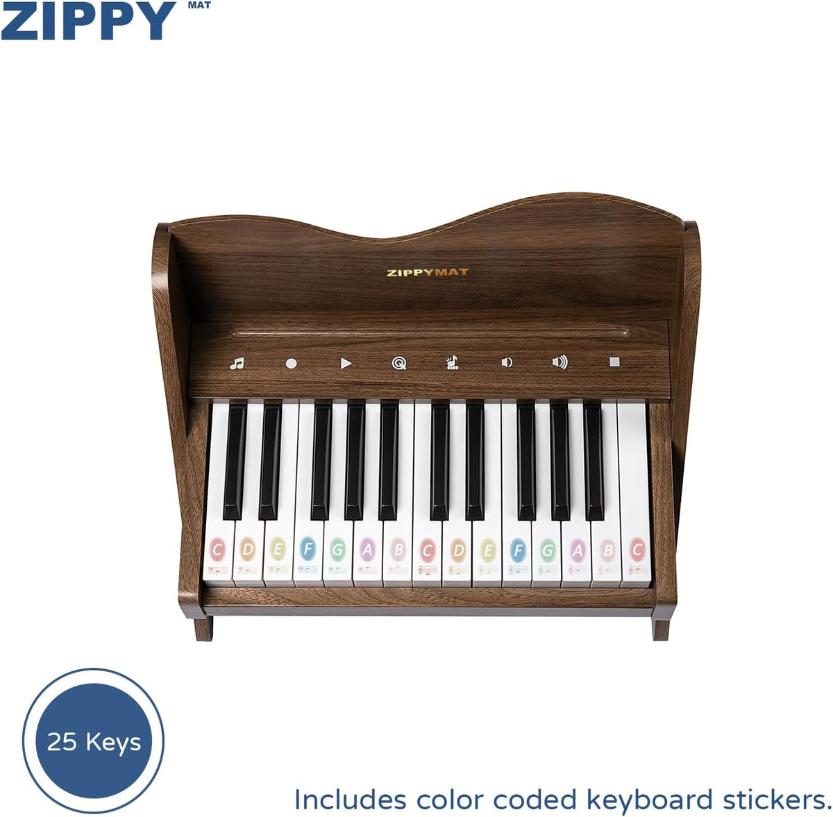 Kinderpiano met 25 toetsen – Mini Piano – Speelgoed Piano – Pianotoetsenbord – Muziek Speelgoed – Walnootkleur – Aanraakgevoelig Bedieningspaneel – Instelbaar Volume