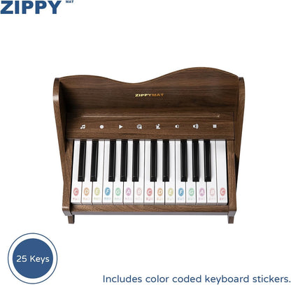 Kinderpiano met 25 toetsen – Mini Piano – Speelgoed Piano – Pianotoetsenbord – Muziek Speelgoed – Walnootkleur – Aanraakgevoelig Bedieningspaneel – Instelbaar Volume