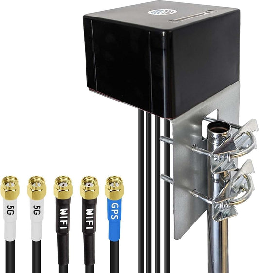 Maswell GPS/5G/WiFi buitenantenne, 2X2 MIMO 5G en 2X2 MIMO WiFi en GNSS, Omni Wideband 600-8000 MHz 4G+ LTE-A 5G UWB, WiFi 6E, WiFi 7, GPS GLONASS Beidou Gaileo, SMA male/RP SMA