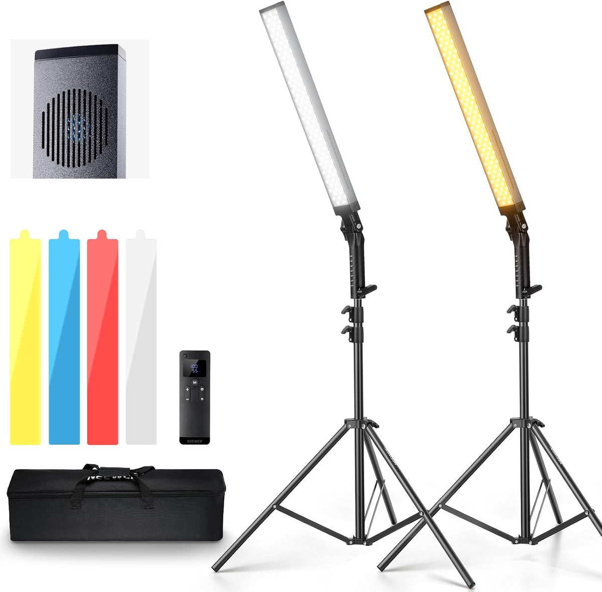 NEEWER BH20B Ultra LED-verlichtingsset draagbaar, 2,4 G, voor video, 40 W, dimbaar, 3200K-5600 K, CRI97 met statief, filter, draagtas voor gaming, fotografie en video, YouTube TikTok