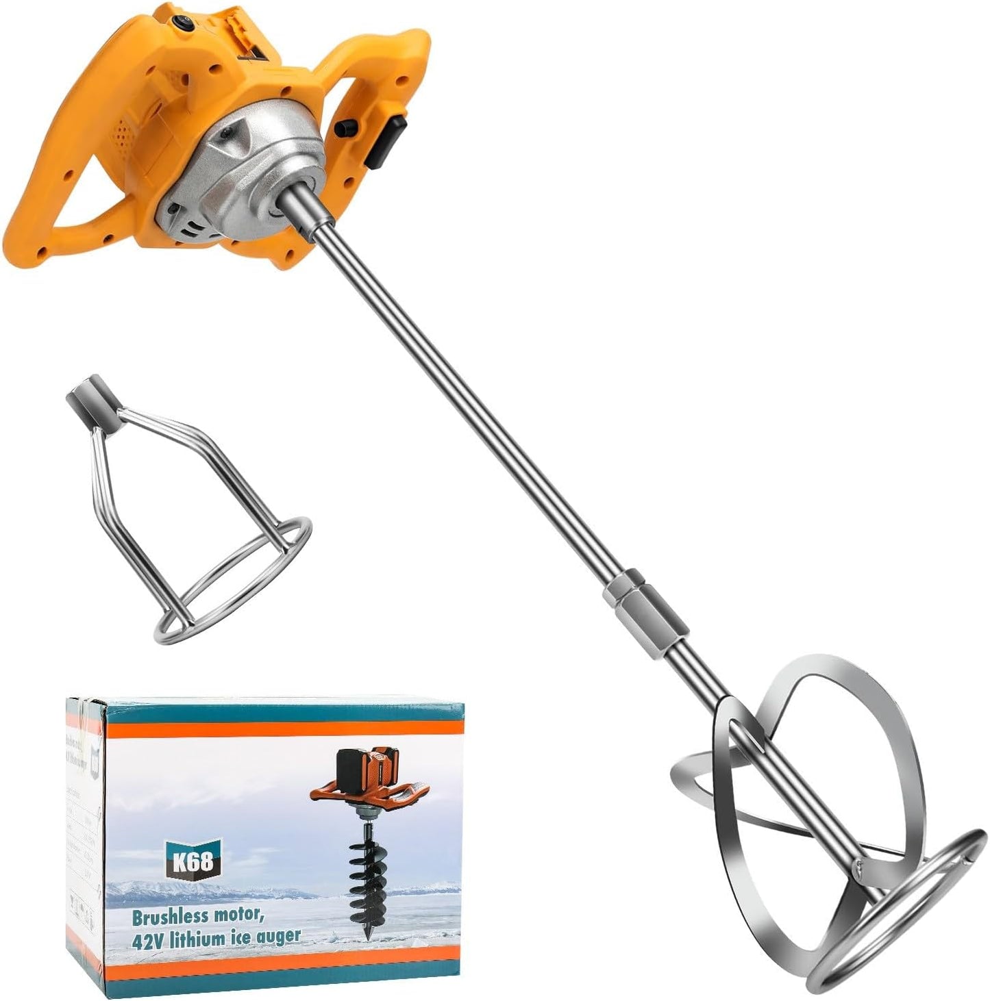 Accuroerapparaat voor verf en beton, compatibel met Dewalt 20 V accu (zonder batterij), borstelloze mortelmixer met 6 snelheden en 2 roerstaafjes, voor het mengen van voedermortel, verf, lijm
