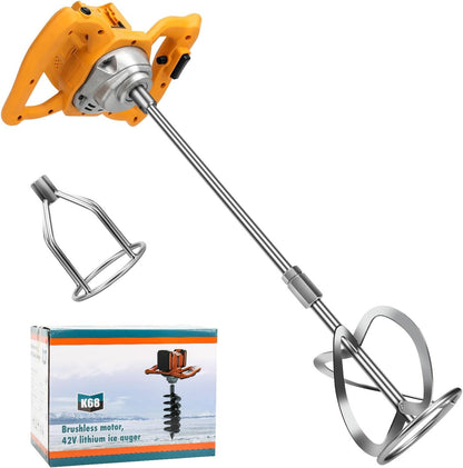 Accuroerapparaat voor verf en beton, compatibel met Dewalt 20 V accu (zonder batterij), borstelloze mortelmixer met 6 snelheden en 2 roerstaafjes, voor het mengen van voedermortel, verf, lijm
