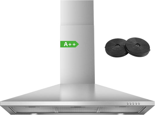 SNDOAS Afzuigkap, 90 cm convectie/afvoerlucht, afzuigkap, 90 cm breed, met 350 m³/h sterk zuigvermogen, 3 standen, roestvrijstalen wandkap, afzuigkap, A++, ledlicht, actieve koolfilter