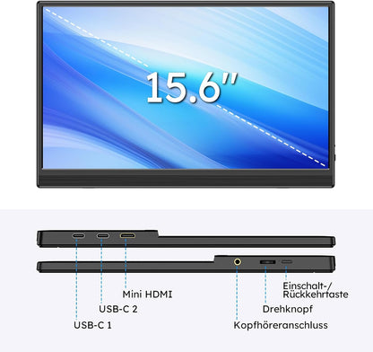 Portable Monitor 15.6" with Custom Stand, 1080P FHD Portable Monitor with Speaker, Ultra Slim USB-C & HDMI External Display for Laptop/PC/Mac/Xbox - with VESA Holes - QUORE