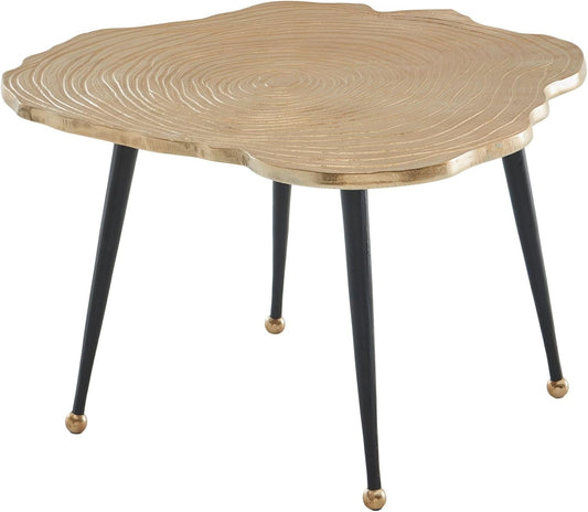 FineBuy Coffee table Aluminium Tree Disc 64x64x37cm Coffee table Metal Gold | Table Living Room Round | Living Room Table Modern | Small Side Table - QUORE