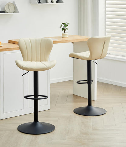 TUKAILAI Barkruk, set van 2 kunstleer, barstoel, in hoogte verstelbaar, 360 graden draaibaar, kruk met rugleuning, voetensteun, metalen frame, moderne schaalvorm, keukenkruk, barkruk voor keukenbars