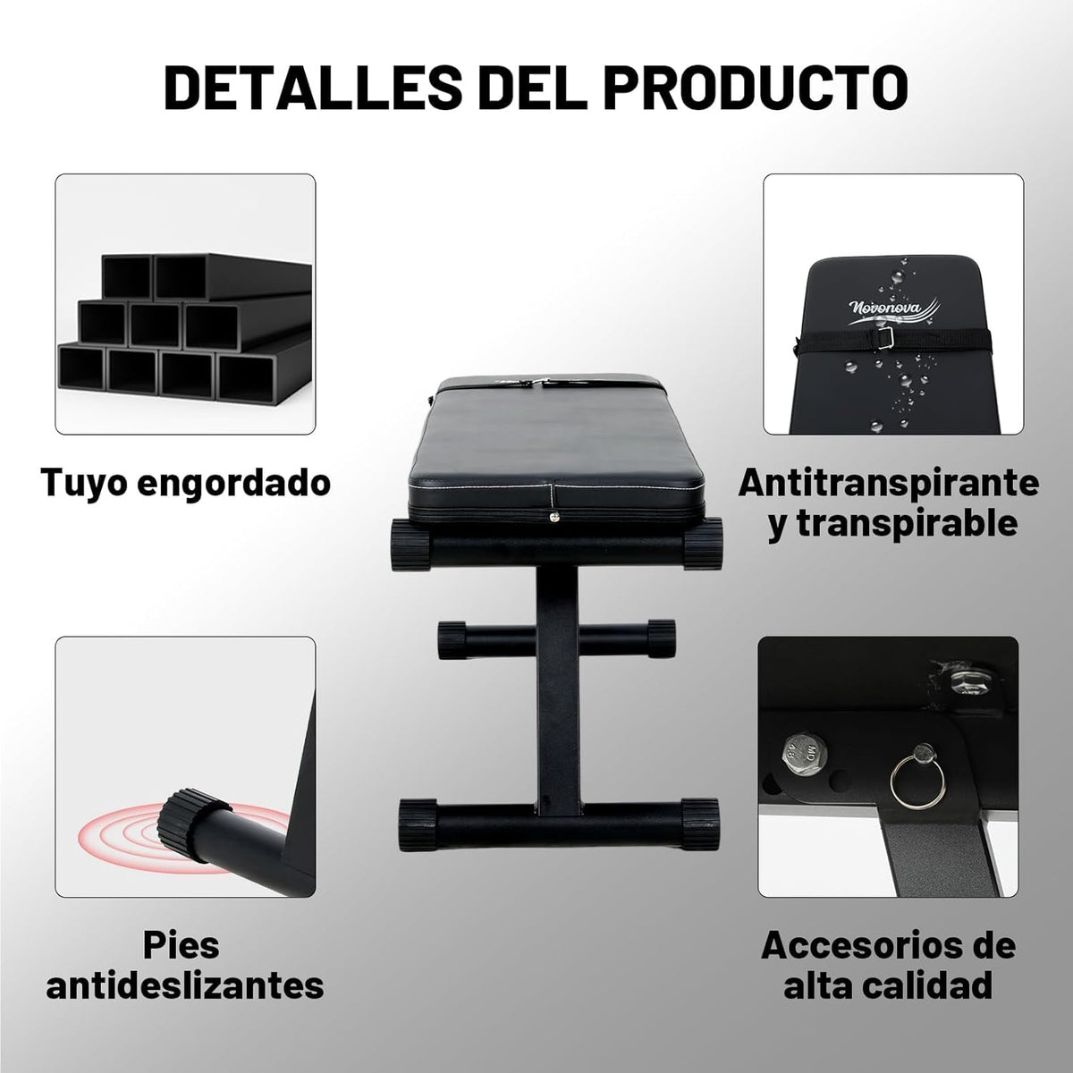 Inklapbare halterbank, platte halterbank, robuust en veilig frame, comfortabele gevoerde buikbank, maximale belasting 150 kg