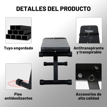 Inklapbare halterbank, platte halterbank, robuust en veilig frame, comfortabele gevoerde buikbank, maximale belasting 150 kg