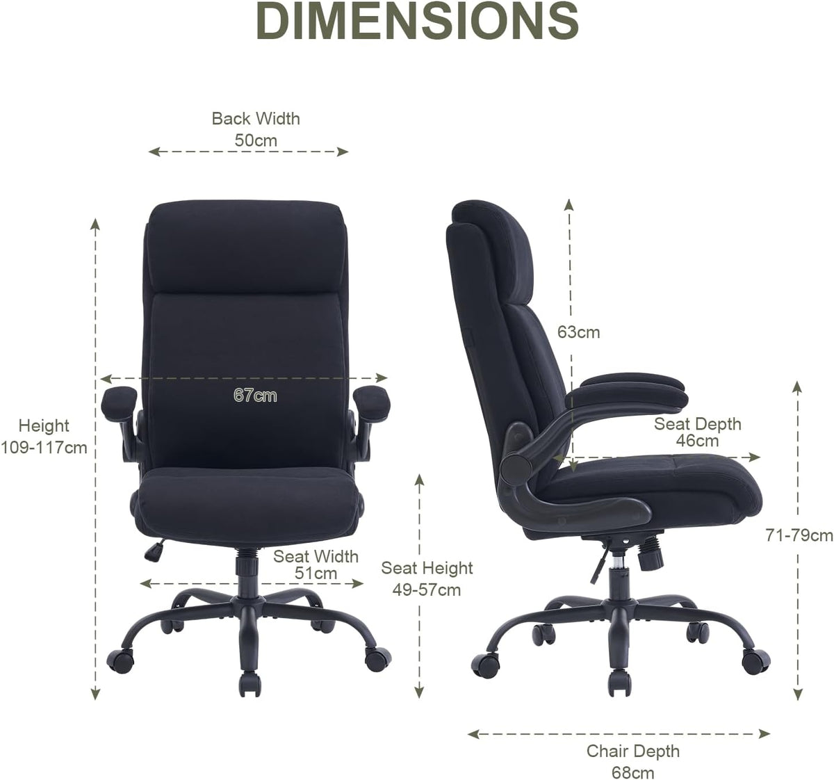 CASTLOVE Stoffen Bureaustoel Ergonomische Computer Bureaustoel Draaibare Brede Executive Office Chair met Opklapbare Armsteun voor Kantoor Thuis (Zwart)