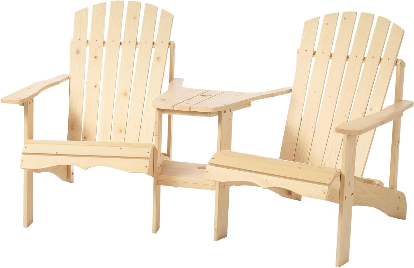 Adirondack Tuinstoel – Tuinstoelenset – Buitenstoel – Lounger – Balkontuinmeubilair – Massief Dennenhout – Weerbestendig Coating – Tussentafel Met Parasolopening – 2-Zits – 178x87x92 cm