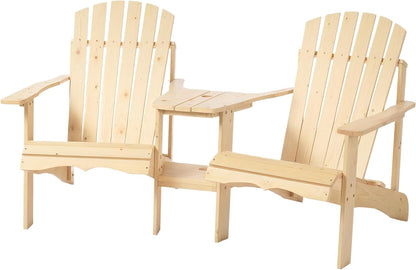 Adirondack Tuinstoel – Tuinstoelenset – Buitenstoel – Lounger – Balkontuinmeubilair – Massief Dennenhout – Weerbestendig Coating – Tussentafel Met Parasolopening – 2-Zits – 178x87x92 cm