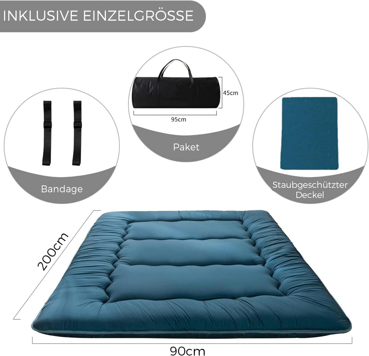 MAXYOYO Japanse vloermatras, futonmatras, dikkere tatami-mat, slaapkussen, opvouwbaar, oprolbaar matras, slaapzaal, matras, vloerligstoel, kussen, bed (blauwe hardsteen, eenpersoons)