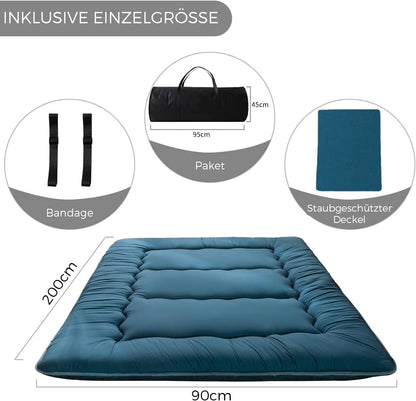 MAXYOYO Japanse vloermatras, futonmatras, dikkere tatami-mat, slaapkussen, opvouwbaar, oprolbaar matras, slaapzaal, matras, vloerligstoel, kussen, bed (blauwe hardsteen, eenpersoons)