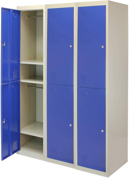 Monster Shop 3 x Blue 2 Door Metal Storage Lockers, Red & Grey Steel Lockable Unit, Staff Gym School Locker Room - QUORE