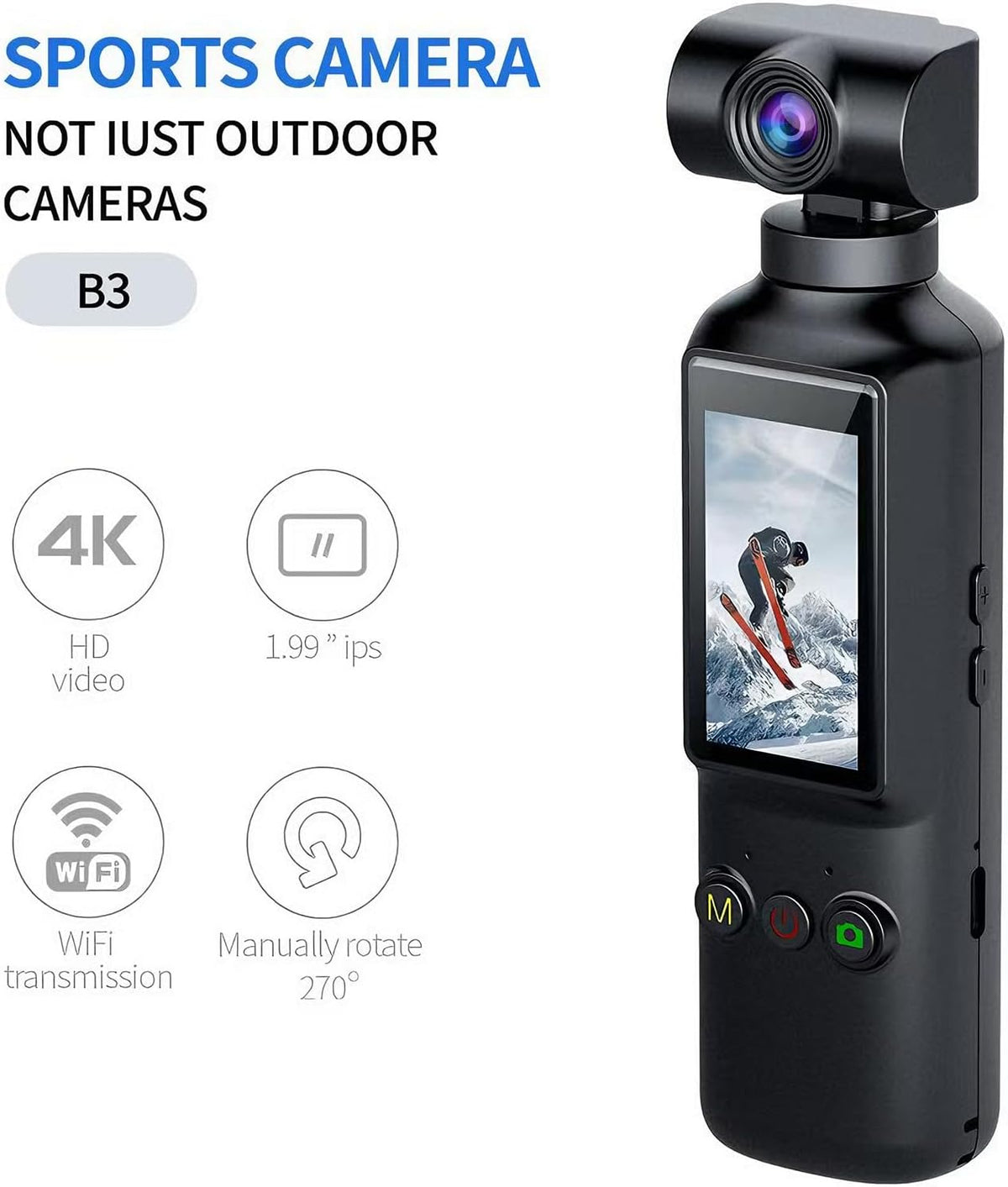 OBEST Action Cam 1080P, draagbare bodycam, vlog/POV-camera met 270° draaibare lens en 1,99 inch displayscherm, mini-actiecamera voor sport, fietsen, reizen, vlog, outdoor, zwart