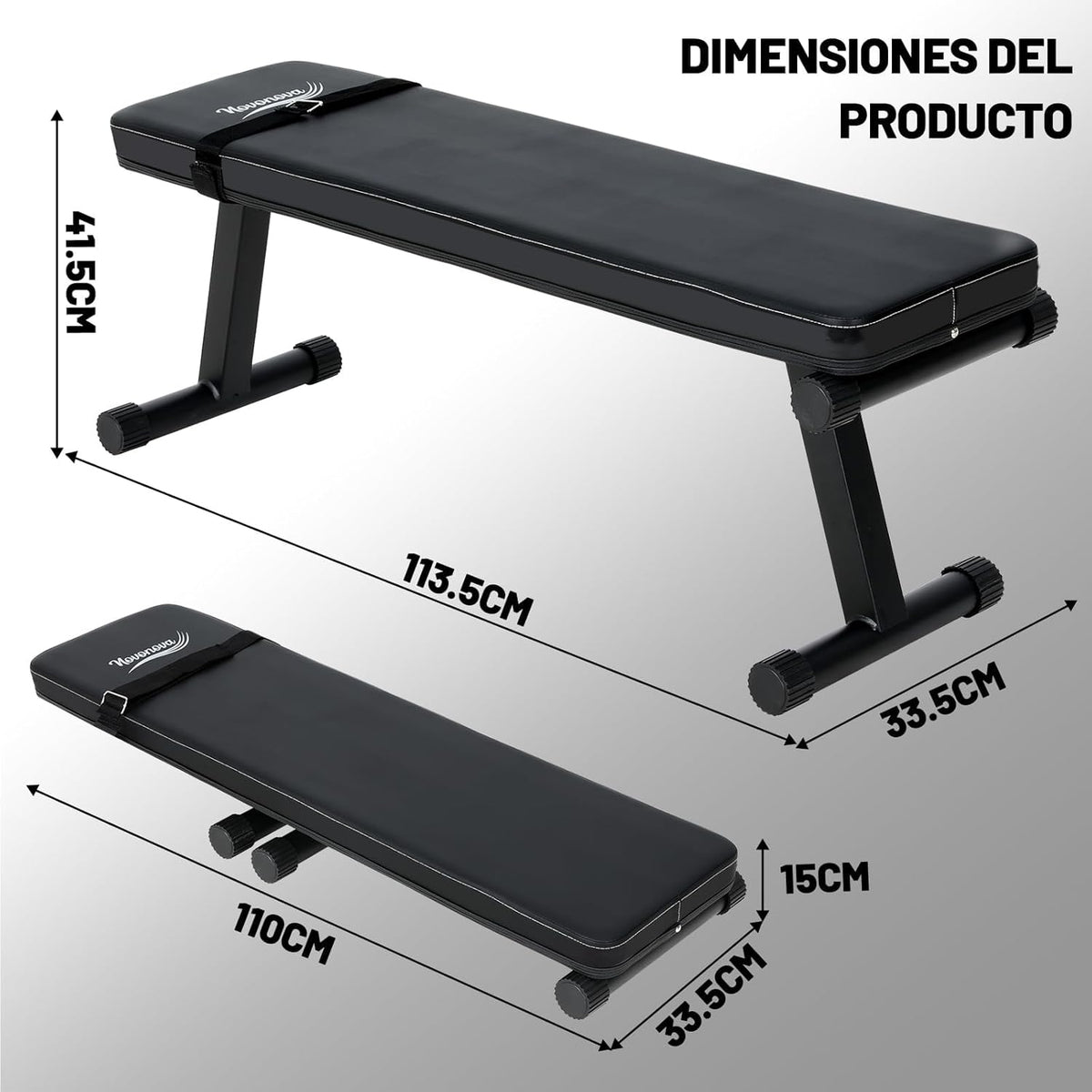 Inklapbare halterbank, platte halterbank, robuust en veilig frame, comfortabele gevoerde buikbank, maximale belasting 150 kg