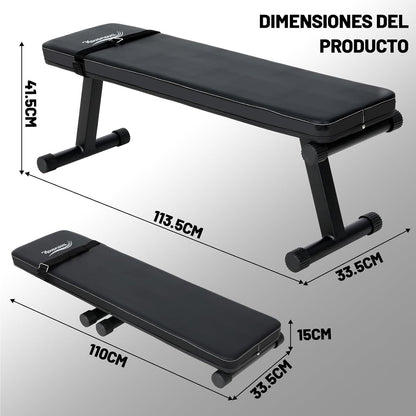 Inklapbare halterbank, platte halterbank, robuust en veilig frame, comfortabele gevoerde buikbank, maximale belasting 150 kg