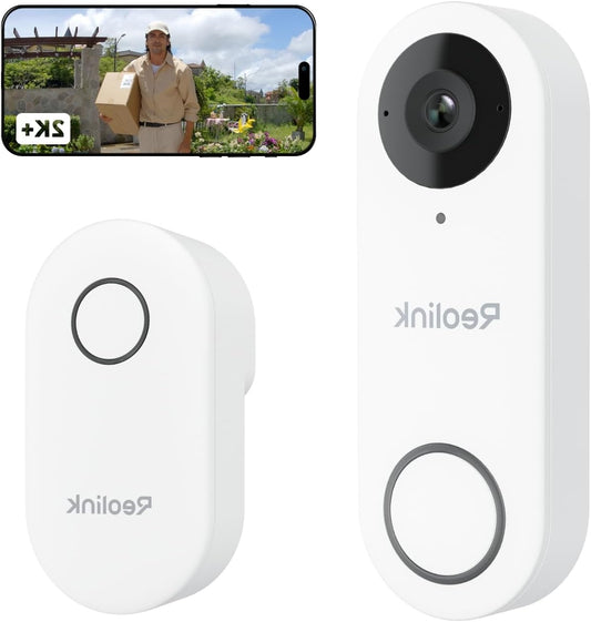 Reolink 2K+ Video Doorbell Wi-Fi Camera with Ringtone, 3:4 Head-to-Toe Vision, 180°View, 5/2.4GHz Wi-Fi, 2-Way Audio, Person/Package Detection, Waterproof, Smart Alerts (Wired) - QUORE