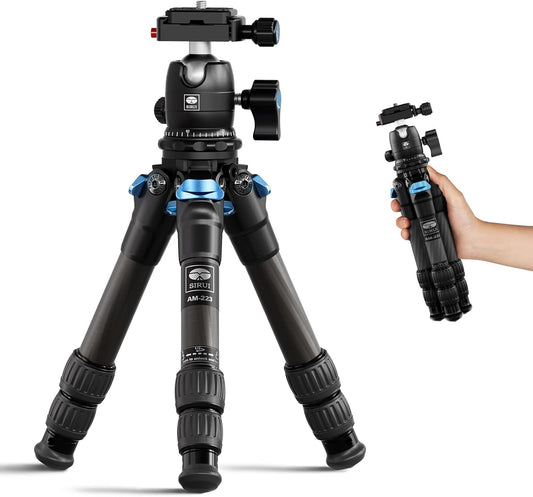 SIRUI Carbon Mini Statief, 43cm Desktop Statief Koolstofvezel met 360° Kogelkop, Draagbaar Mini Tripod voor DSLR Camera Video Camcorder, Belasting tot 10 kg, AM-223+B-00K