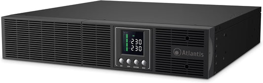 Atlantis A03-OP1302-RC UPS OnLine Online Online Onbreekbare zuivere sinusgolf 1300 VA 900 W, RACK-server, LCD-display, USB, serieel RS-232, 8 IEC-uitgangen, SNMP-sleuf, 2 x 12 V-9 Ah