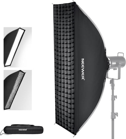 Softbox – Studioverlichting – Fotografieverlichting – Videolicht – Lichtvormer – Rechthoekig 12 x 47 Inch – Bowens Houder Met Honingraatrooster En 2 Diffusers