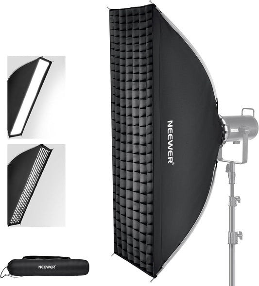 Softbox – Studioverlichting – Fotografieverlichting – Videolicht – Lichtvormer – Rechthoekig 12 x 47 Inch – Bowens Houder Met Honingraatrooster En 2 Diffusers