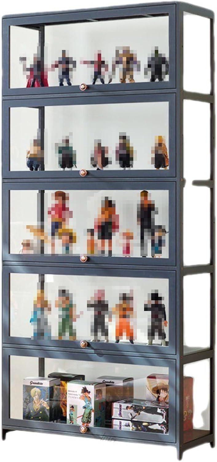 Collection-vitrine, acryl vitrine uit de collectie, frame van natuurlijk bamboe, stofdicht, geschikt voor thuis- en kantoorgebruik (zwart, 5-laags 80cm)