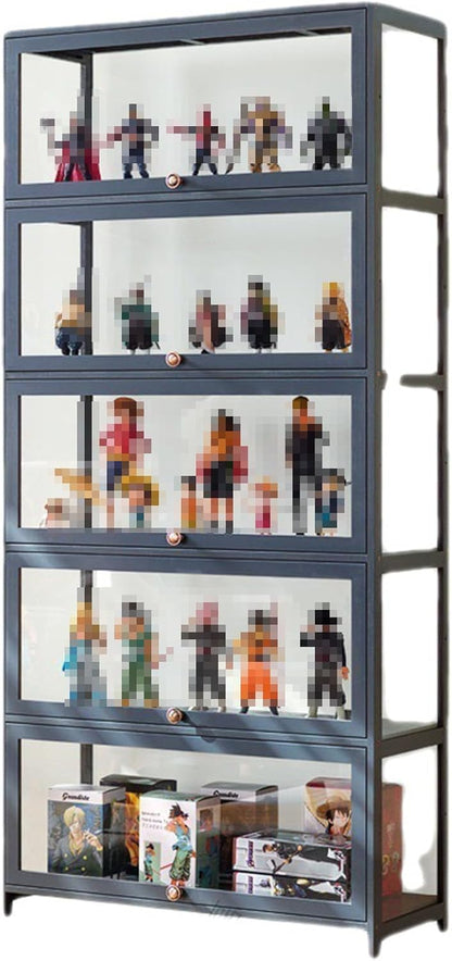 Collection-vitrine, acryl vitrine uit de collectie, frame van natuurlijk bamboe, stofdicht, geschikt voor thuis- en kantoorgebruik (zwart, 5-laags 80cm)