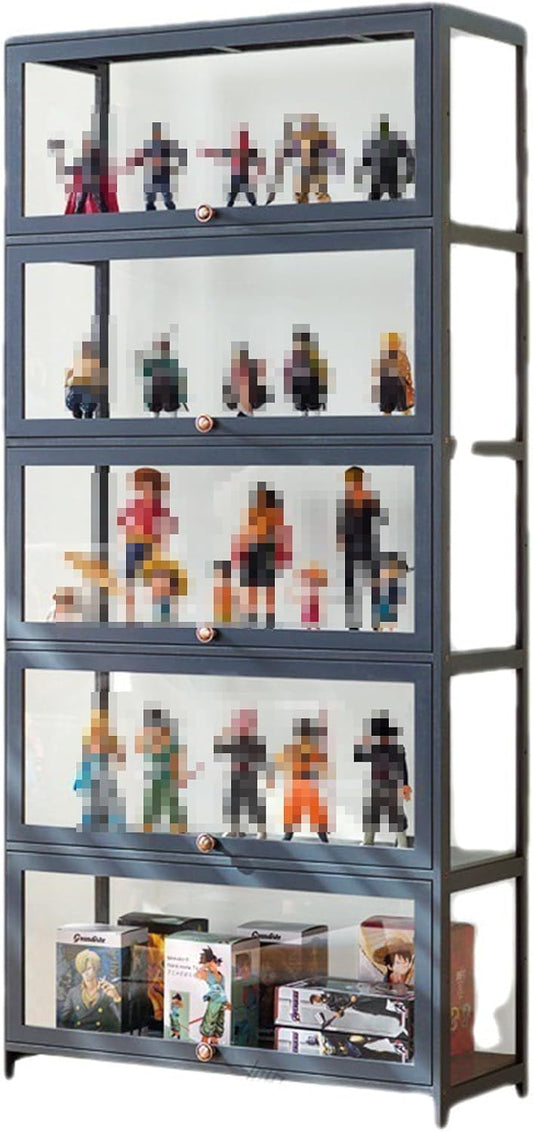 Collection-vitrine, acryl vitrine uit de collectie, frame van natuurlijk bamboe, stofdicht, geschikt voor thuis- en kantoorgebruik (zwart, 5-laags 80cm)
