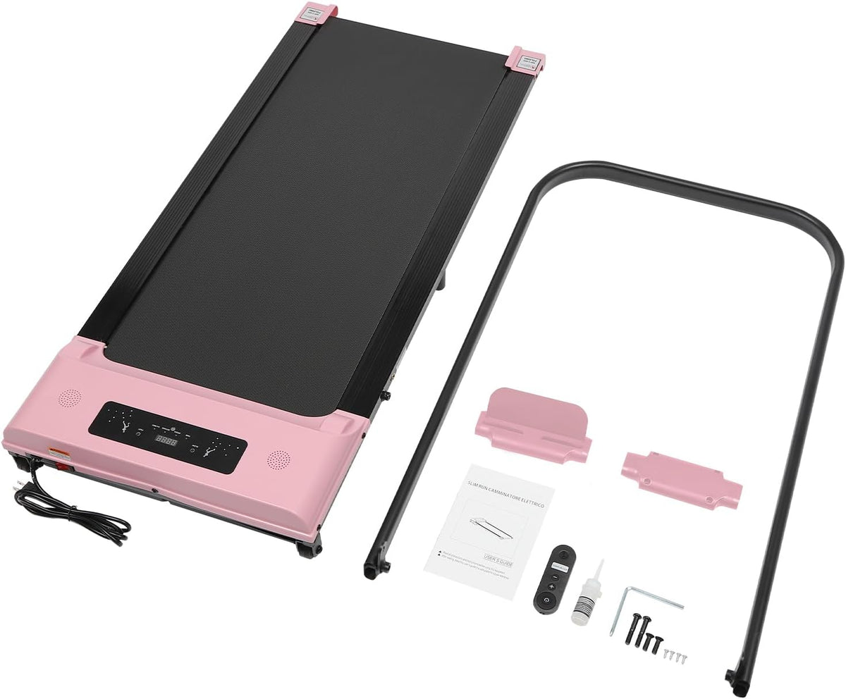 Intelligent Walking Path, Undertable Treadmill with Handle and LED Display, Surface 0.6 m², Foldable, 1-6 km/h Treadmill, Electric Training Device for Home, Office, Pink - QUORE
