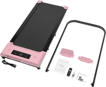 Intelligent Walking Path, Undertable Treadmill with Handle and LED Display, Surface 0.6 m², Foldable, 1-6 km/h Treadmill, Electric Training Device for Home, Office, Pink - QUORE