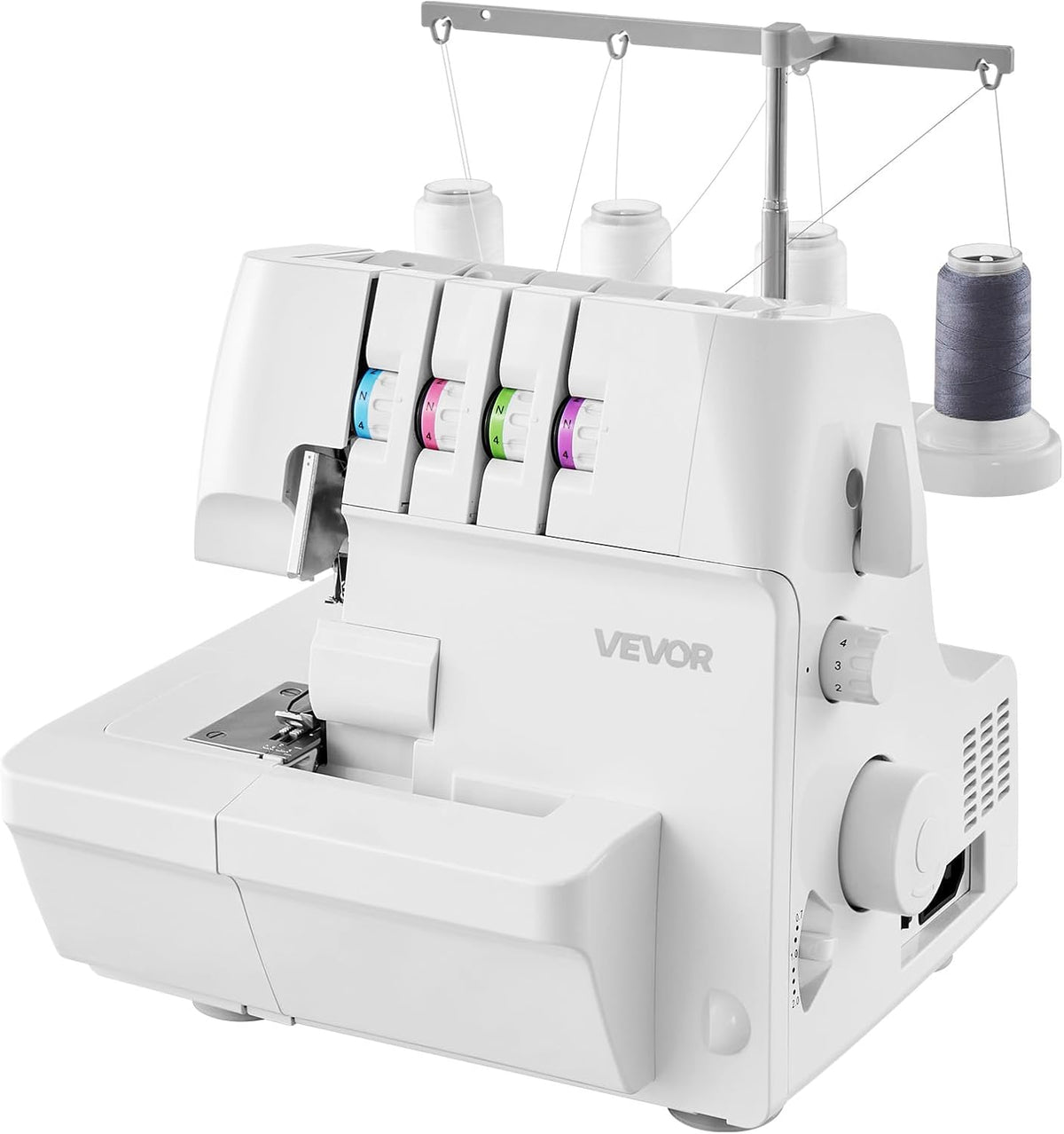 VEVOR Serger Overlock naaimachine, 1250 steken per minuut, 2-3-4 draadvermogen, 0,7-2 instelbare differentiële voeding, met vrije arm en ledlicht, naaimachine voor verschillende stoffen, wit