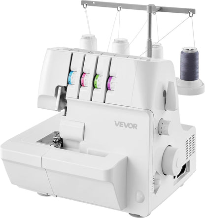 VEVOR Serger Overlock naaimachine, 1250 steken per minuut, 2-3-4 draadvermogen, 0,7-2 instelbare differentiële voeding, met vrije arm en ledlicht, naaimachine voor verschillende stoffen, wit
