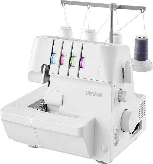 VEVOR Serger Overlock naaimachine, 1250 steken per minuut, 2-3-4 draadvermogen, 0,7-2 instelbare differentiële voeding, met vrije arm en ledlicht, naaimachine voor verschillende stoffen, wit