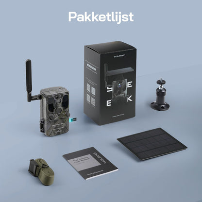 WOLFANG WT04 Jachtcamera, 4G Fotoval op Zonne-energie met Vooraf Geïnstalleerde Simkaart en SD-kaart, Externe 2.5K-jachtcamera met Zonnepaneel, Onzichtbaar Infrarood, PIR-detectie, Waterdicht
