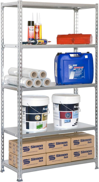 Simon Rack Stellingkast Metaal, 2000x1000x500 mm, Buigpunt 180, 5 Verstelbare Niveaus, Metalen Planken, Robuust Opslagrek voor Garage, Kelder en Werkplaats, Grijs – SimonClick
