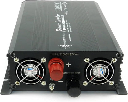 SOLARTRONICS Spanningsomvormer NM1500 12V 1500 Watt ZWART - 3000 Watt piekvermogen - omvormer 12 V naar 230 V - LifePO4 / lithium, lood- of AGM-batterij compatibel - met Schuko- en USB-aansluiting