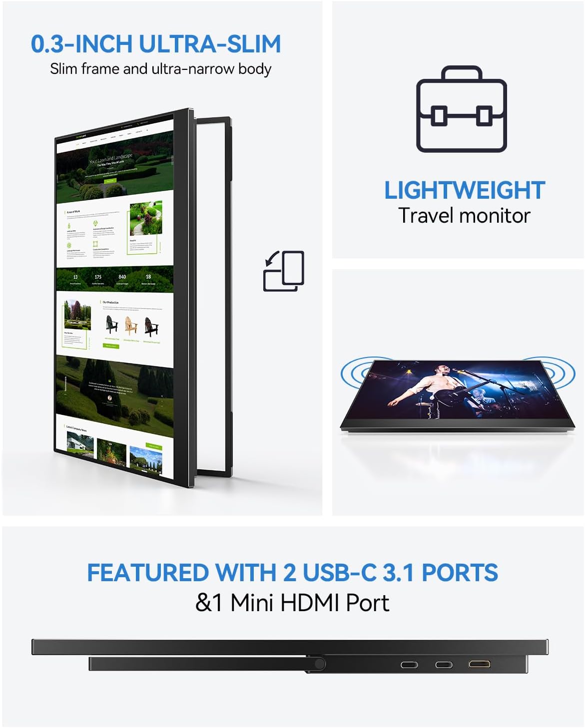 UPERFECT Draagbare Monitor 17,5 inch, 1920×1200P FHD Portable Monitor 16:10 125% sRGB 1500:1 IPS met USB-C & HDMI, Ultradun - Oogbescherming - Extern Tweede Scherm voor pc/Mac/PS3/4/5/Xbox