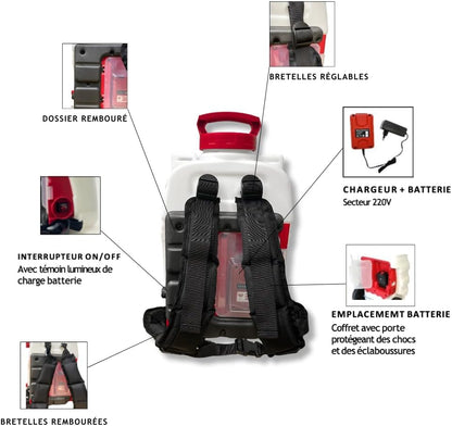 Elektrische Rugsproeier – Backpacksproeier – Batterijsproeier – Dorsale Sproeier – Tuinsproeier – 16 Liter Tank – 9 Meter Sproeibereik – 3 Liter Per Minuut Flow – 40 cm RVS Lans – 2 Batterijen
