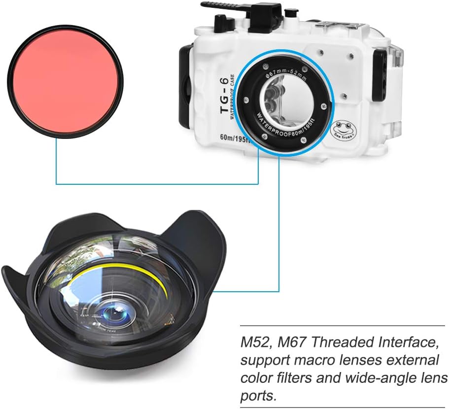 Sea frogs voor Olympus TG-6 195FT/60M Onderwater Camera Waterdichte Duikbehuizing Zwart (Behuizing + Rode Filter)