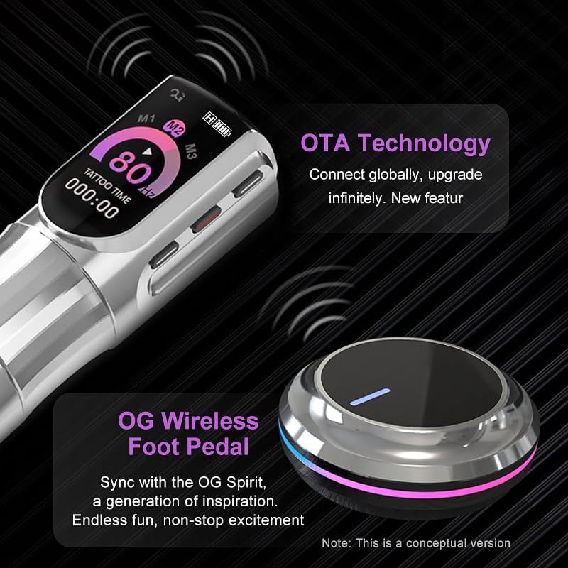OG Pioneer Inspiration, draadloze tattoo-pen met schokabsorptie en dual mode-besturing voor professionele tattoo-artiesten, 4,2 mm, grijs