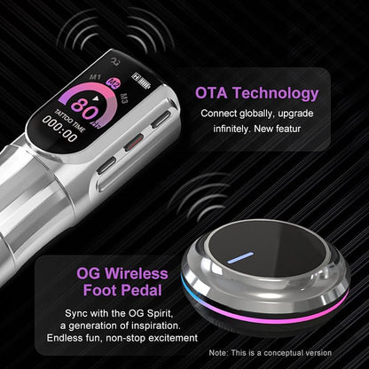 OG Pioneer Inspiration, draadloze tattoo-pen met schokabsorptie en dual mode-besturing voor professionele tattoo-artiesten, 4,2 mm, grijs