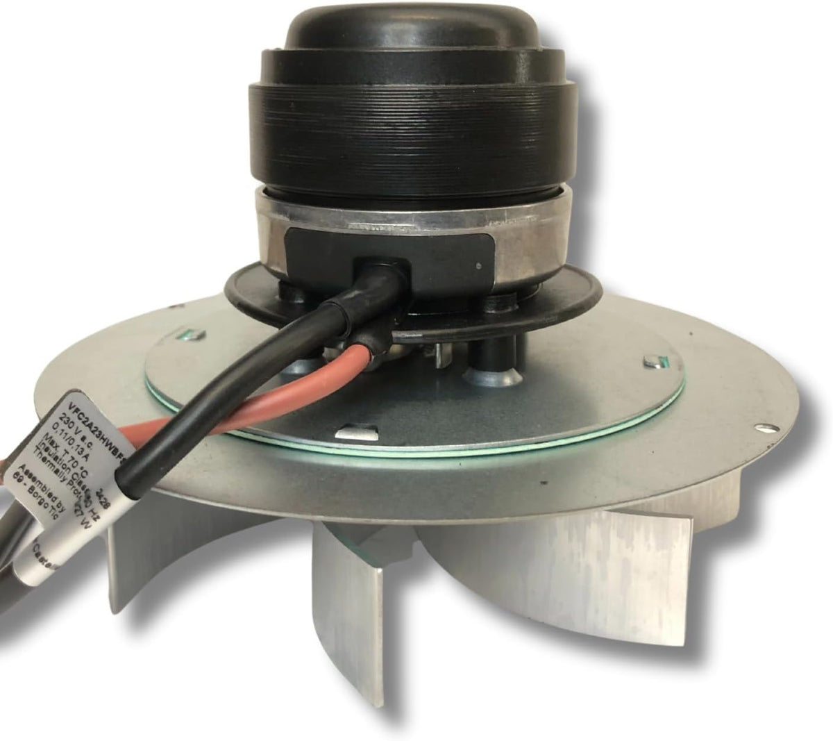 rookafzuiging voor pelletkachels met EcoFit 2RECA3-motor, FANDIS VFCA23 met ventilator van 25 mm hoogte, vermogen 23/27 watt, diameter ventilator 150 mm